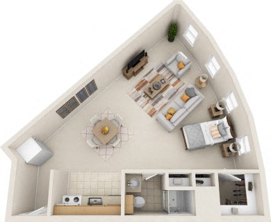 Floor plan for 1 bed, 400 sqft
